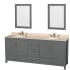 Wyndham Collection Sheffield 80" Free Standing Vanity Set with Hardwood Cabinet, Marble Vanity Top, Framed Mirrors, and Undermount Oval Sinks Dark Gray / Ivory Top