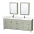 Wyndham Collection Sheffield 84" Free Standing Double Basin Vanity Set with Cabinet, Cultured Marble Vanity Top, and Medicine Cabinets Light Green / Carrara Cultured Marble Top / Brushed Nickel Hardware