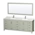 Wyndham Collection Sheffield 84" Free Standing Double Basin Vanity Set with Cabinet, Quartz Vanity Top, and Framed Mirror Light Green / Giotto Quartz Top / Brushed Nickel Hardware