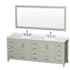 Wyndham Collection Sheffield 84" Free Standing Double Basin Vanity Set with Cabinet, Quartz Vanity Top, and Framed Mirror Light Green / Giotto Quartz Top / Brushed Nickel Hardware
