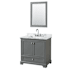 Wyndham Collection Deborah 36" Free Standing Single Vanity Set with Wood Cabinet, Marble Vanity Top, and Framed Mirror Dark Gray / White Carrara Marble Top / Polished Chrome Hardware