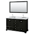 Wyndham Collection Deborah 60" Free Standing Double Vanity Set with Wood Cabinet, Marble Vanity Top, and Framed Mirror Dark Espresso / White Carrara Marble Top / Polished Chrome Hardware