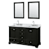 Wyndham Collection Deborah 60" Free Standing Double Vanity Set with Wood Cabinet, Marble Vanity Top, and Framed Mirror Dark Espresso / White Carrara Marble Top / Polished Chrome Hardware