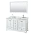 Wyndham Collection Deborah 60" Free Standing Double Vanity Set with Wood Cabinet, Marble Vanity Top, and Framed Mirror White / White Carrara Marble Top / Polished Chrome Hardware