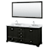Wyndham Collection Deborah 72" Free Standing Double Vanity Set with Wood Cabinet, Marble Vanity Top, and Framed Mirror Dark Espresso / White Carrara Marble Top / Polished Chrome Hardware