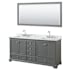 Wyndham Collection Deborah 72" Free Standing Double Vanity Set with Wood Cabinet, Marble Vanity Top, and Framed Mirror Dark Gray / White Carrara Marble Top / Polished Chrome Hardware
