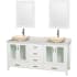 Wyndham Collection-WCV01572V-Full Vanity View in Glossy White with White Carrera Marble Top and Arista Ivory Marble Sinks