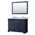 Wyndham Collection Avery 48" Free Standing Double Basin Vanity Set with Cabinet, Marble Vanity Top, and Framed Mirror Dark Blue / Polished Chrome Hardware