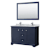 Wyndham Collection Avery 48" Free Standing Double Basin Vanity Set with Cabinet, Marble Vanity Top, and Framed Mirror Dark Blue / Polished Chrome Hardware