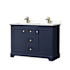 Wyndham Collection Avery 48" Free Standing Double Basin Vanity Set with Cabinet and Quartz Vanity Top Dark Blue / Giotto Quartz Top / Brushed Gold Hardware