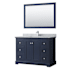 Wyndham Collection Avery 48" Free Standing Single Basin Vanity Set with Cabinet, Marble Vanity Top, and Framed Mirror Dark Blue / Polished Chrome Hardware
