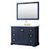 Wyndham Collection Avery 48" Free Standing Single Basin Vanity Set with Cabinet, Quartz Vanity Top, and Framed Mirror Dark Blue / Giotto Quartz Top / Brushed Gold Hardware