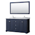 Wyndham Collection Avery 60" Free Standing Double Basin Vanity Set with Cabinet, Marble Vanity Top, and Framed Mirror Dark Blue / Polished Chrome Hardware