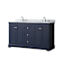 Wyndham Collection Avery 60" Free Standing Double Basin Vanity Set with Cabinet and Marble Vanity Top Dark Blue / Polished Chrome Hardware
