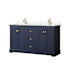 Wyndham Collection Avery 60" Free Standing Double Basin Vanity Set with Cabinet and Cultured Marble Vanity Top Dark Blue / Carrara Cultured Marble Top / Brushed Gold Hardware