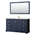 Wyndham Collection Avery 60" Free Standing Single Basin Vanity Set with Cabinet, Cultured Marble Vanity Top, and Framed Mirror Dark Blue / Carrara Cultured Marble Top / Brushed Gold Hardware