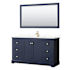 Wyndham Collection Avery 60" Free Standing Single Basin Vanity Set with Cabinet, Quartz Vanity Top, and Framed Mirror Dark Blue / Giotto Quartz Top / Brushed Gold Hardware