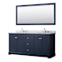 Wyndham Collection Avery 72" Free Standing Double Basin Vanity Set with Cabinet, Marble Vanity Top, and Framed Mirror Dark Blue / Polished Chrome Hardware