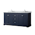 Wyndham Collection Avery 72" Free Standing Double Basin Vanity Set with Cabinet and Marble Vanity Top Dark Blue / Polished Chrome Hardware