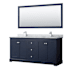 Wyndham Collection Avery 72" Free Standing Double Basin Vanity Set with Cabinet, Marble Vanity Top, and Framed Mirror Dark Blue / Polished Chrome Hardware