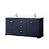Wyndham Collection Avery 72" Free Standing Double Basin Vanity Set with Cabinet and Cultured Marble Vanity Top Dark Blue / Carrara Cultured Marble Top / Brushed Gold Hardware