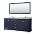 Wyndham Collection Avery 80" Free Standing Double Basin Vanity Set with Cabinet, Marble Vanity Top, and Framed Mirror Dark Blue / Polished Chrome Hardware
