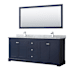 Wyndham Collection Avery 80" Free Standing Double Basin Vanity Set with Cabinet, Marble Vanity Top, and Framed Mirror Dark Blue / Polished Chrome Hardware