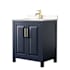 Wyndham Collection Daria 30" Free Standing Single Basin Vanity Set with Cabinet and Cultured Marble Vanity Top Dark Blue / Carrara Cultured Marble Top / Brushed Gold Hardware