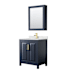 Wyndham Collection Daria 30" Free Standing Single Basin Vanity Set with Cabinet, Quartz Vanity Top, and Medicine Cabinet Dark Blue / Giotto Quartz Top / Brushed Gold Hardware