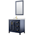 Wyndham Collection Daria 36" Free Standing Single Basin Vanity Set with Cabinet, Quartz Vanity Top, and Framed Mirror Dark Blue / Giotto Quartz Top / Brushed Gold Hardware