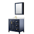 Wyndham Collection Daria 36" Free Standing Single Basin Vanity Set with Cabinet, Quartz Vanity Top, and Medicine Cabinet Dark Blue / Giotto Quartz Top / Brushed Gold Hardware