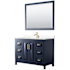 Wyndham Collection Daria 48" Free Standing Single Basin Vanity Set with Cabinet, Cultured Marble Vanity Top, and Framed Mirror Dark Blue / Carrara Cultured Marble Top / Brushed Gold Hardware