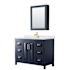 Wyndham Collection Daria 48" Free Standing Single Basin Vanity Set with Cabinet, Quartz Vanity Top, and Medicine Cabinet Dark Blue / Giotto Quartz Top / Brushed Gold Hardware