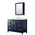 Wyndham Collection Daria 48" Free Standing Single Basin Vanity Set with Cabinet, Quartz Vanity Top, and Medicine Cabinet Dark Blue / Giotto Quartz Top / Brushed Gold Hardware