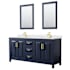Wyndham Collection Daria 72" Free Standing Double Basin Vanity Set with Cabinet, Quartz Vanity Top, and Framed Mirror Dark Blue / Giotto Quartz Top / Brushed Gold Hardware