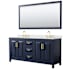 Wyndham Collection Daria 72" Free Standing Double Basin Vanity Set with Cabinet, Quartz Vanity Top, and Framed Mirror Dark Blue / Giotto Quartz Top / Brushed Gold Hardware