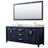 Wyndham Collection Daria 80" Free Standing Double Vanity Set with MDF Cabinet, Marble Vanity Top, 2 Undermount Sinks, and Framed Mirror Dark Blue / White Carrara Marble Top / Brushed Gold Hardware