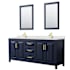 Wyndham Collection Daria 80" Free Standing Double Basin Vanity Set with Cabinet, Quartz Vanity Top, and Framed Mirror Dark Blue / Giotto Quartz Top / Brushed Gold Hardware