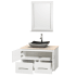 Open Vanity View with Ivory Marble Top, Vessel Sink, and 24" Mirror