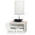 Open Vanity View with Ivory Marble Top, Vessel Sink, and 24" Mirror