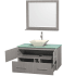 Open Vanity View with Green Glass Top, Vessel Sink, and 36" Mirror