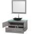 Open Vanity View with Green Glass Top, Vessel Sink, and 36" Mirror