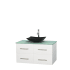 Full Vanity View with Green Glass Top and Vessel Sink