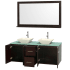 Open Vanity View with Green Glass Top, Vessel Sinks, and 58" Mirror