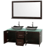 Open Vanity View with Green Glass Top, Vessel Sinks, and 58" Mirror