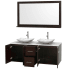 Open Vanity View with White Stone Top, Vessel Sinks, and 58" Mirror