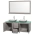 Open Vanity View with Green Glass Top, Vessel Sinks, and 58" Mirror
