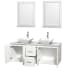 Open Vanity View with White Carrera Marble Top, Vessel Sinks, and 24" Mirrors