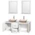 Open Vanity View with White Carrera Marble Top, Vessel Sinks, and 24" Mirrors