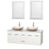 Open Vanity View with White Carrera Marble Top, Vessel Sinks, and 24" Mirrors